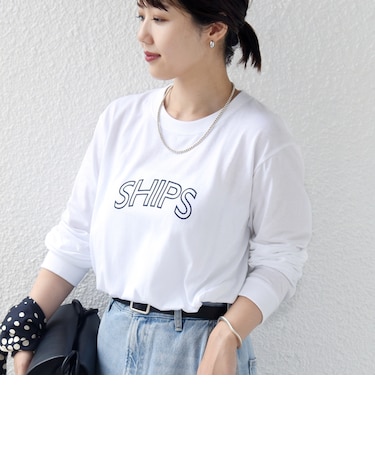 【WEB限定】 SHIPS ラウンド プリント ロゴ ロングスリーブ TEE
