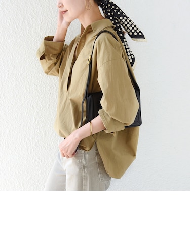 〈手洗い可能〉近江晒 サイド スリット スキッパー シャツ
