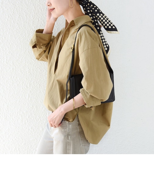 〈手洗い可能〉近江晒 サイド スリット スキッパー シャツ