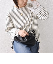【WEB限定】〈手洗い可能〉ボーダー ポンチ レースカフス トップス◇