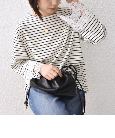 【WEB限定】〈手洗い可能〉ボーダー ポンチ レースカフス トップス◇
