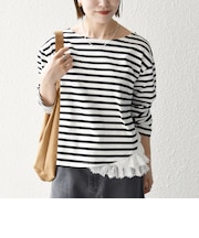 〈洗濯機可能〉レース ヘム アシンメトリー ロングスリーブ TEE