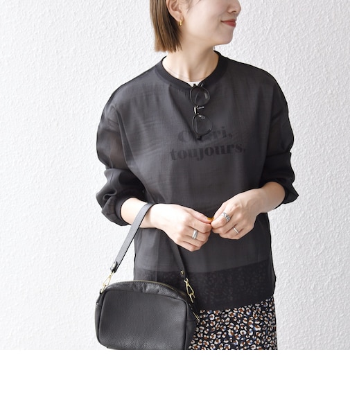 〈手洗い可能〉シアー ワイド トップス × フレンチ ロゴ TEE