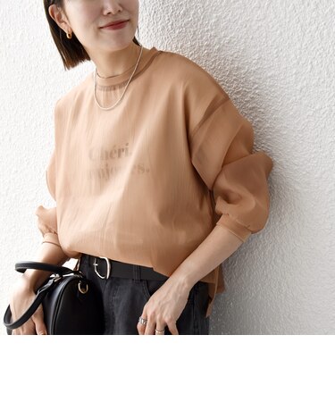 〈手洗い可能〉シアー ワイド トップス × フレンチ ロゴ TEE