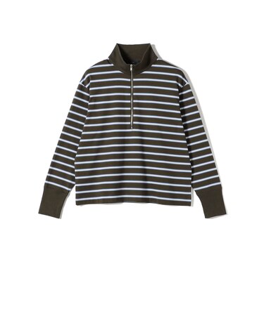 SHIPS Primary Navy Label: マルチボーダー ジップアップ プルオーバー