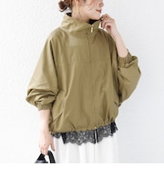 【WEB限定】〈手洗い可能〉レース ヘム スタンド ネック ギャザー ブルゾン