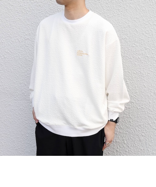 フクレ ジャカード ロゴ 刺繍 サイドポケットTシャツ(ロンT)◇