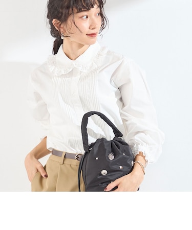 〈手洗い可能〉レースカラー ピンタック シャツ◇