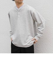 〈洗濯機可能〉フクレ ジャカード リラックス ヘンリーネックTシャツ(ロンT)◇