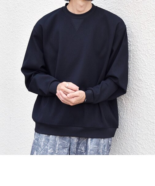 〈洗濯機可能〉ワッフル ワンポイント クルーネック Tシャツ(ロンT)◇