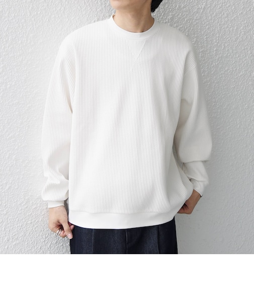 〈洗濯機可能〉ワッフル ワンポイント クルーネック Tシャツ(ロンT)◇