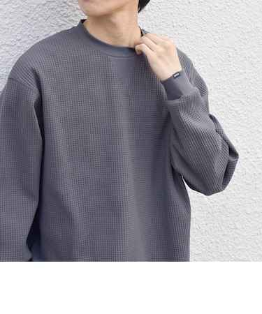 〈洗濯機可能〉ワッフル ワンポイント クルーネック Tシャツ(ロンT)◇