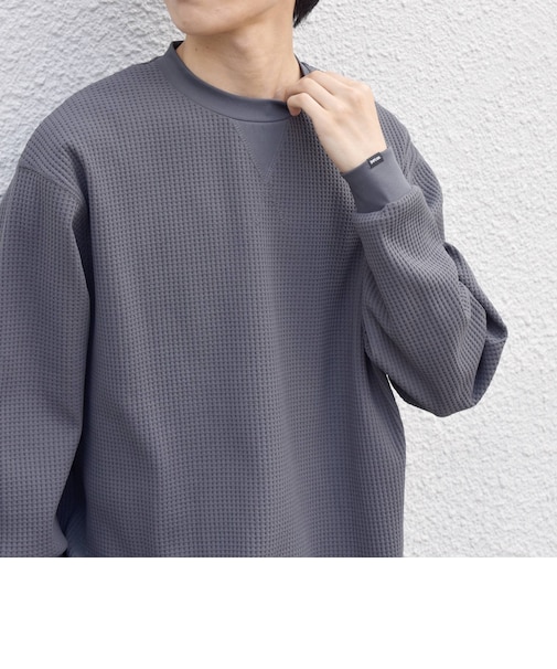 〈洗濯機可能〉ワッフル ワンポイント クルーネック Tシャツ(ロンT)◇