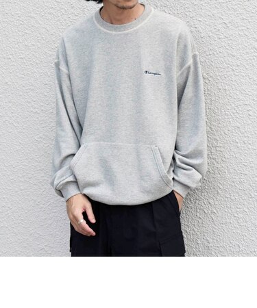 【SHIPS any別注】Champion: ワンポイント ロゴ 刺繍 ステッチ クルーネック スウェット◇