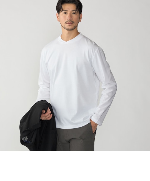 【WEB限定】SHIPS:〈接触冷感/手洗い可能〉100/2 クロスネック ビズ ロングスリーブ Tシャツ