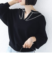 【WEB限定】〈手洗い可能〉配色 ステッチ アイレット スキッパー ニット