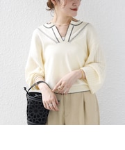 【WEB限定】〈手洗い可能〉配色 ステッチ アイレット スキッパー ニット