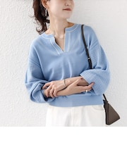 【WEB限定】〈手洗い可能〉配色 ステッチ アイレット スキッパー ニット