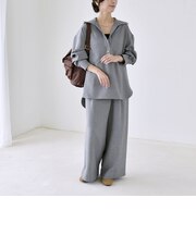 〈洗濯機可能〉ウールライク Vネック スキッパー シャツ & ワイド パンツ セットアップ