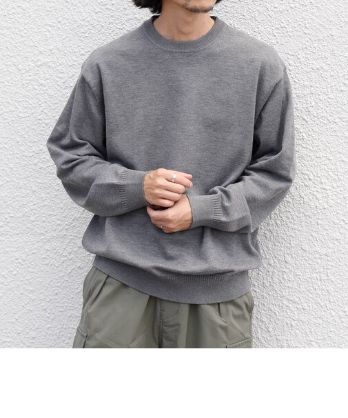 〈手洗い可能〉ウール混 アンチピリング デザインリブ クルーネック ニット◇
