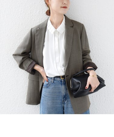 〈手洗い可能〉襟 タック サテン ロング スリーブ ブラウス