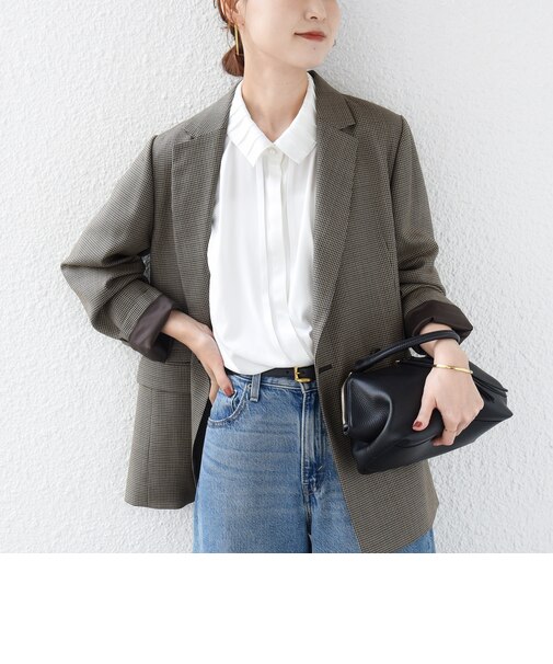 〈手洗い可能〉襟 タック サテン ロング スリーブ ブラウス