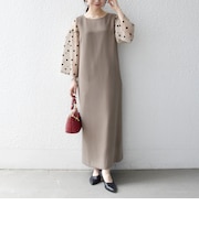 《一部追加予約》〈手洗い可能〉シアー ドット コンビ ワンピース ［NAVY BLUE］