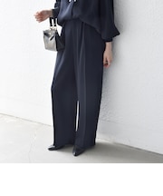 〈洗濯機可能〉ウエスト ボタン 2タック セミワイド パンツ［NAVY BLUE］
