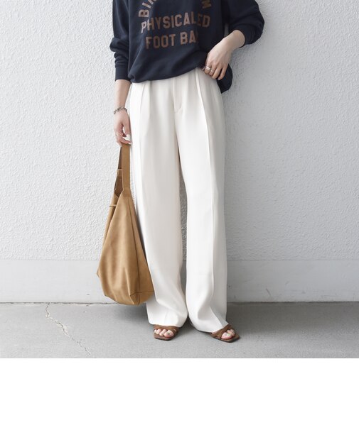 〈洗濯機可能〉ウエスト ボタン 2タック セミワイド パンツ［NAVY BLUE］