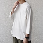 〈洗濯機可能〉ピマ コットン ワンポイント 刺繍 7分袖 ポケット Tシャツ◇