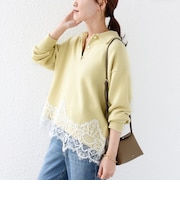 【WEB限定】〈手洗い可能〉レーストリム スキッパー ポロ襟 ニット