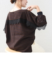 【WEB限定】〈手洗い可能〉バック レース 袖 ロング リブ ドルマン プルオーバー