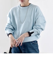 〈手洗い可能〉配色 レイヤードライク クルーネック ニット プルオーバー