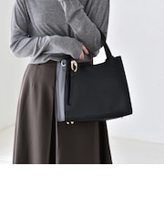 ポシェット付き バックル スクエア 2way ショルダー トート バッグ
