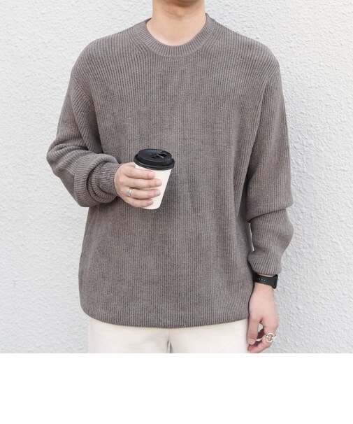 〈手洗い可能〉シェニールモール 畔編み リラックス クルーネック ニット◇