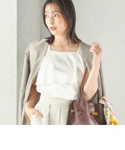 〈手洗い可能〉サテン × カットソー ケープ デザイン タンクトップ