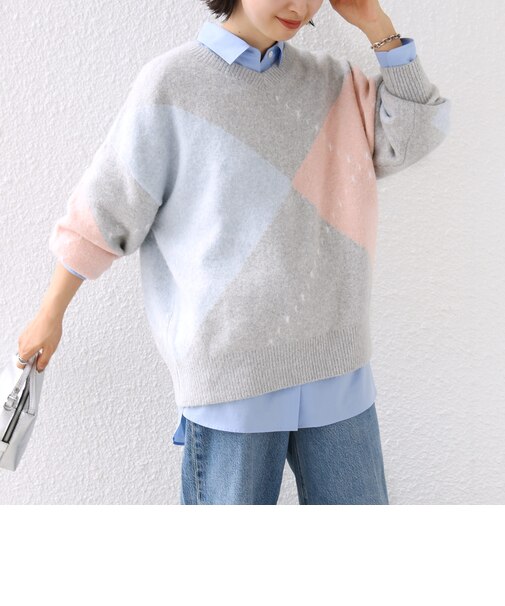 【WEB限定】〈手洗い可能〉ビッグ アーガイル Vネック ニット