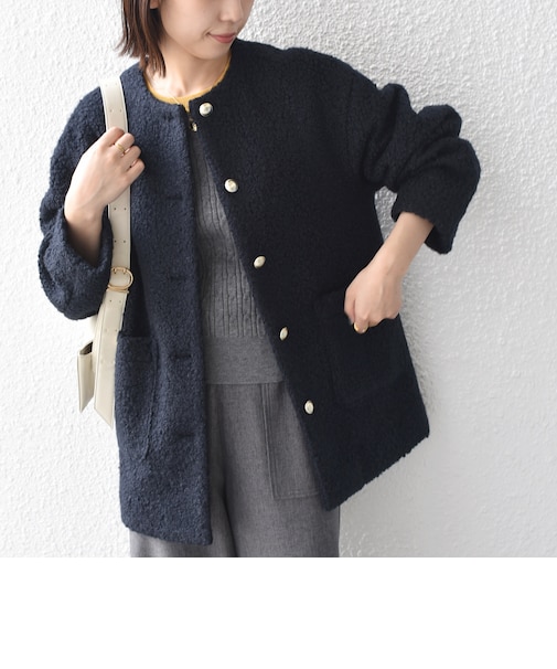 〈手洗い可能〉ループ ジャージー ボタン ノーカラーコート◇