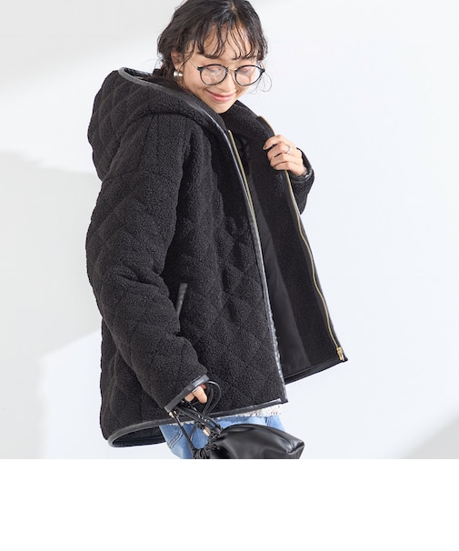 【WEB限定】〈手洗い可能〉ボア キルティング ジップ フード コート◇