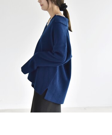 〈手洗い可能〉AQUA カシミヤ ミックス アゼ スキッパー ポロ ニット
