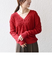 〈手洗い可能〉ループ ジャカード リブ ニット カーディガン