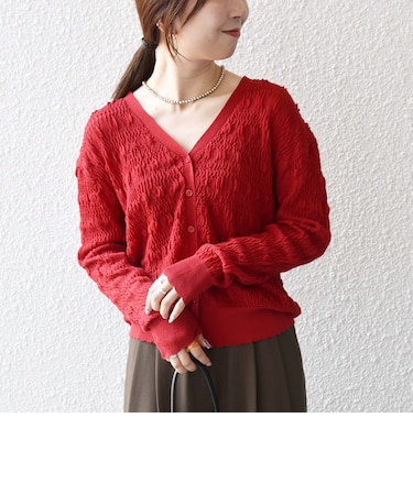 〈手洗い可能〉ループ ジャカード リブ ニット カーディガン