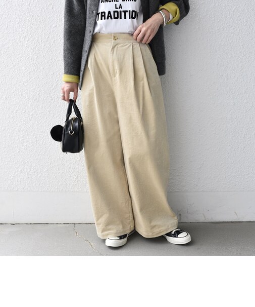 〈手洗い可能〉コーデュロイ タック ワイドパンツ◇
