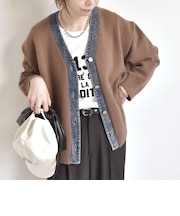 【WEB限定】〈手洗い可能〉デニム コンビ Vネック カーディガン◇