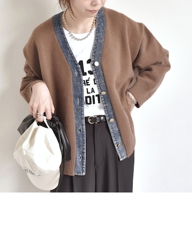 【WEB限定】〈手洗い可能〉デニム コンビ Vネック カーディガン◇