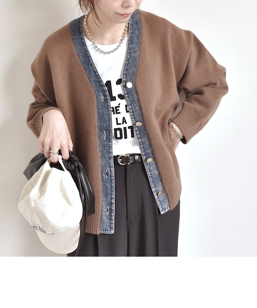 【WEB限定】〈手洗い可能〉デニム コンビ Vネック カーディガン◇