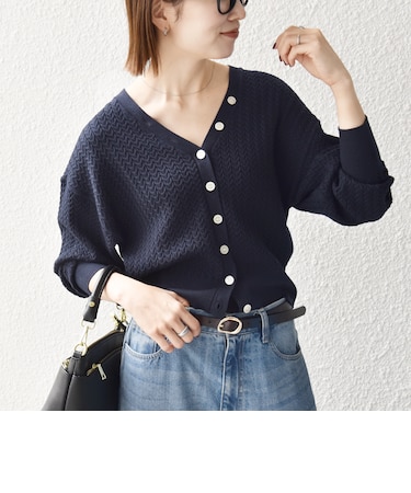 〈手洗い可能〉ケーブル Vネック ニット カーディガン