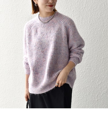 〈手洗い可能〉カラー ネップ バック スリット ニット プルオーバー