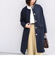 〈手洗い可能〉ツイル ノーカラー メタル ボタン コート