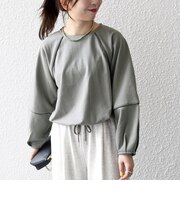 【WEB限定】〈洗濯機可能〉裏毛 パイピング ドロスト プルオーバー TEE